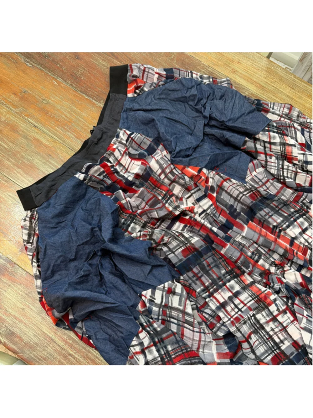 TOV Holy The Damsel's Plaid Tiered Maxi Skirt Blue Red Patchwork EU 38 US M